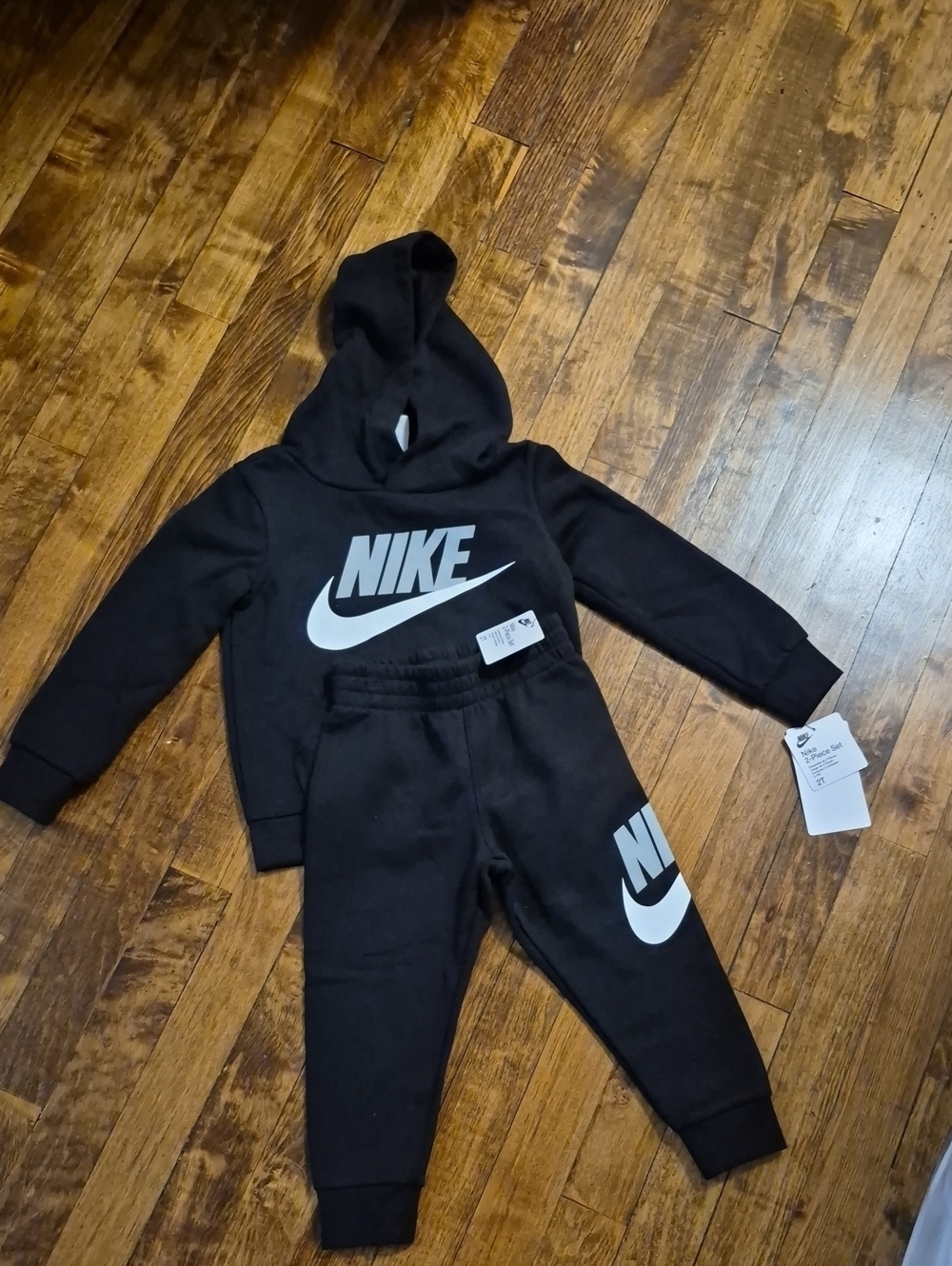 2T Boy Nike Black Hoodie & Joggers Set with White Logo